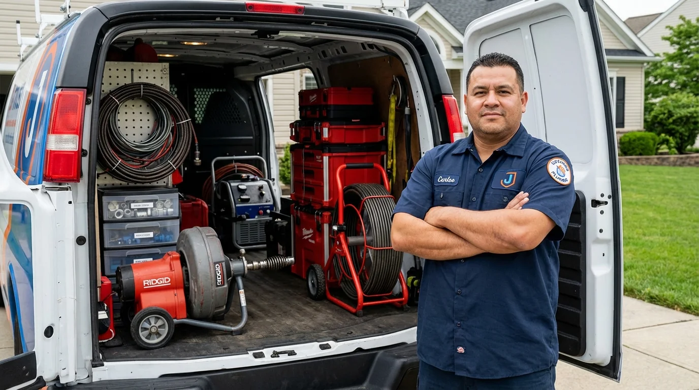 Professional drain cleaning equipment and Johns Plumbing LLC plumber in Robins