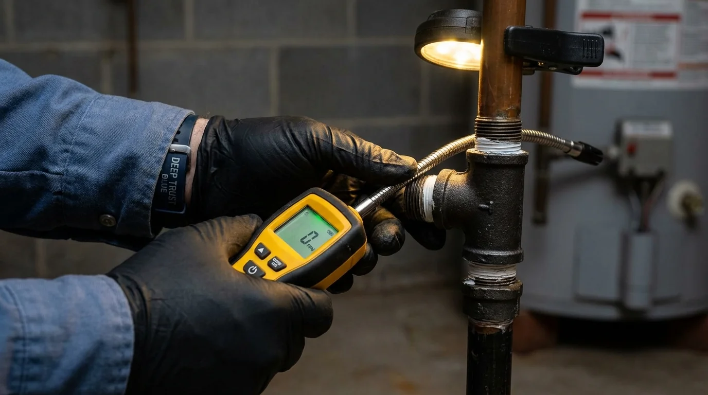Gas leak detection with electronic sniffer by Johns Plumbing LLC in Robins