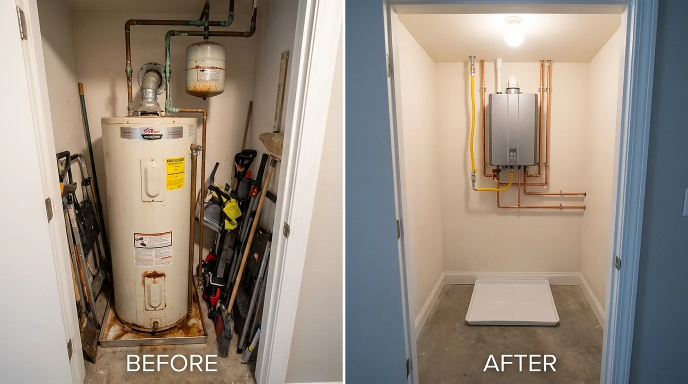Tank water heater versus wall-mounted tankless unit comparison for Robins, IA homeowners